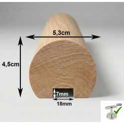 Drevené madlo zábradlia priemer 5,3cm s drážkou 18x7mm č.2