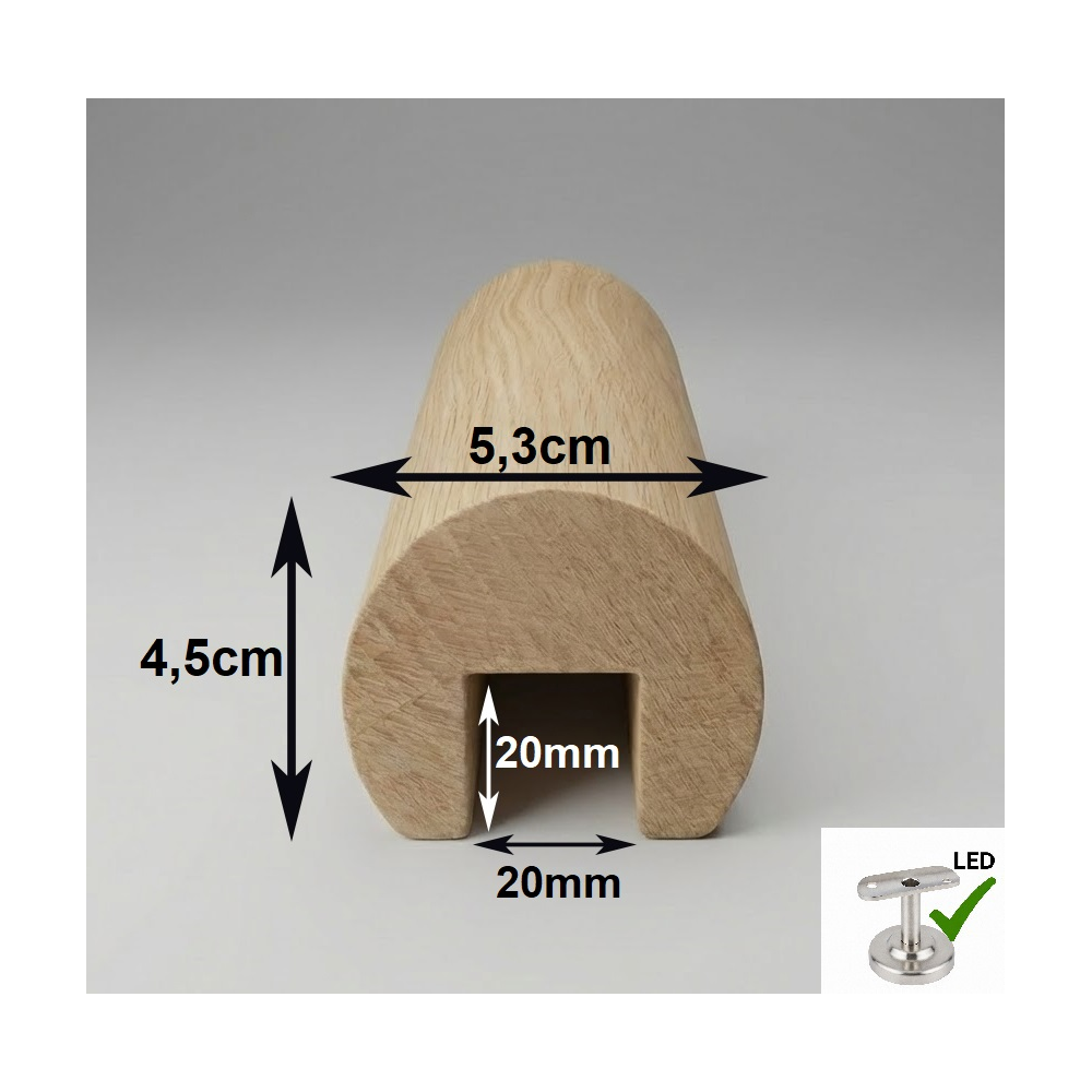Drevené madlo zábradlia 53mm drážka 20x20mm č.3