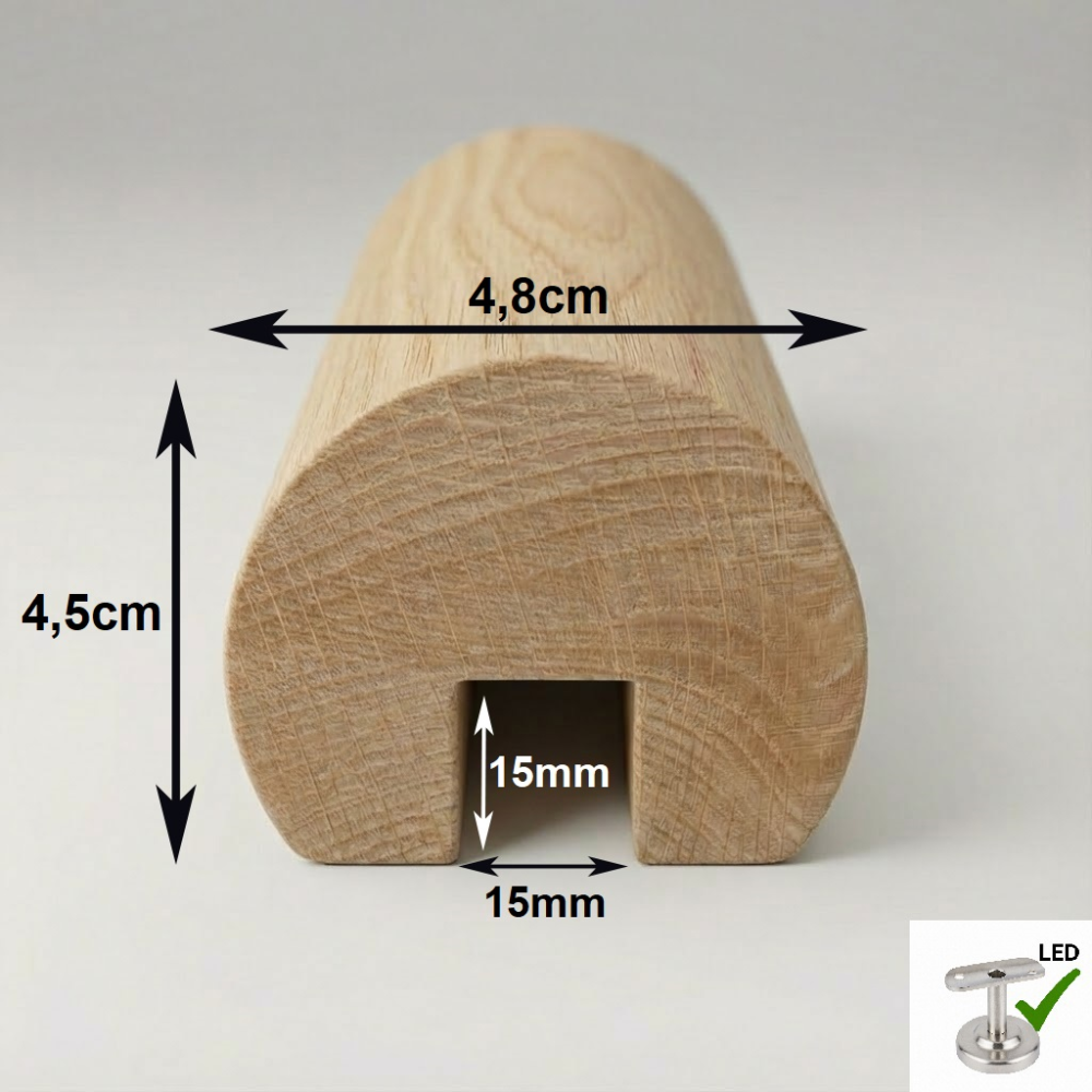 Drevené madlo zábradlia priemer 4,8cm drážka 15x15mm č.6