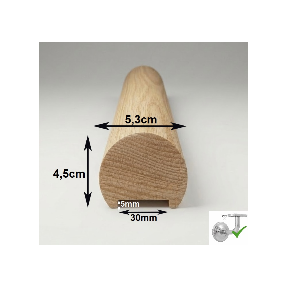 Drevené madlo zábradlia priemer 5,3cm s drážkou 30x5mm č.8