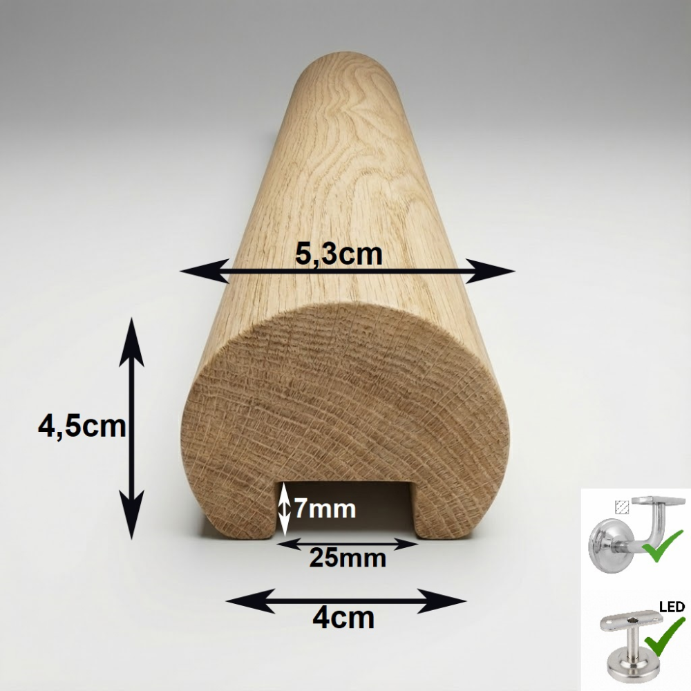 Drevené madlo priemeru 53mm s drážkou 25x7mm č.9