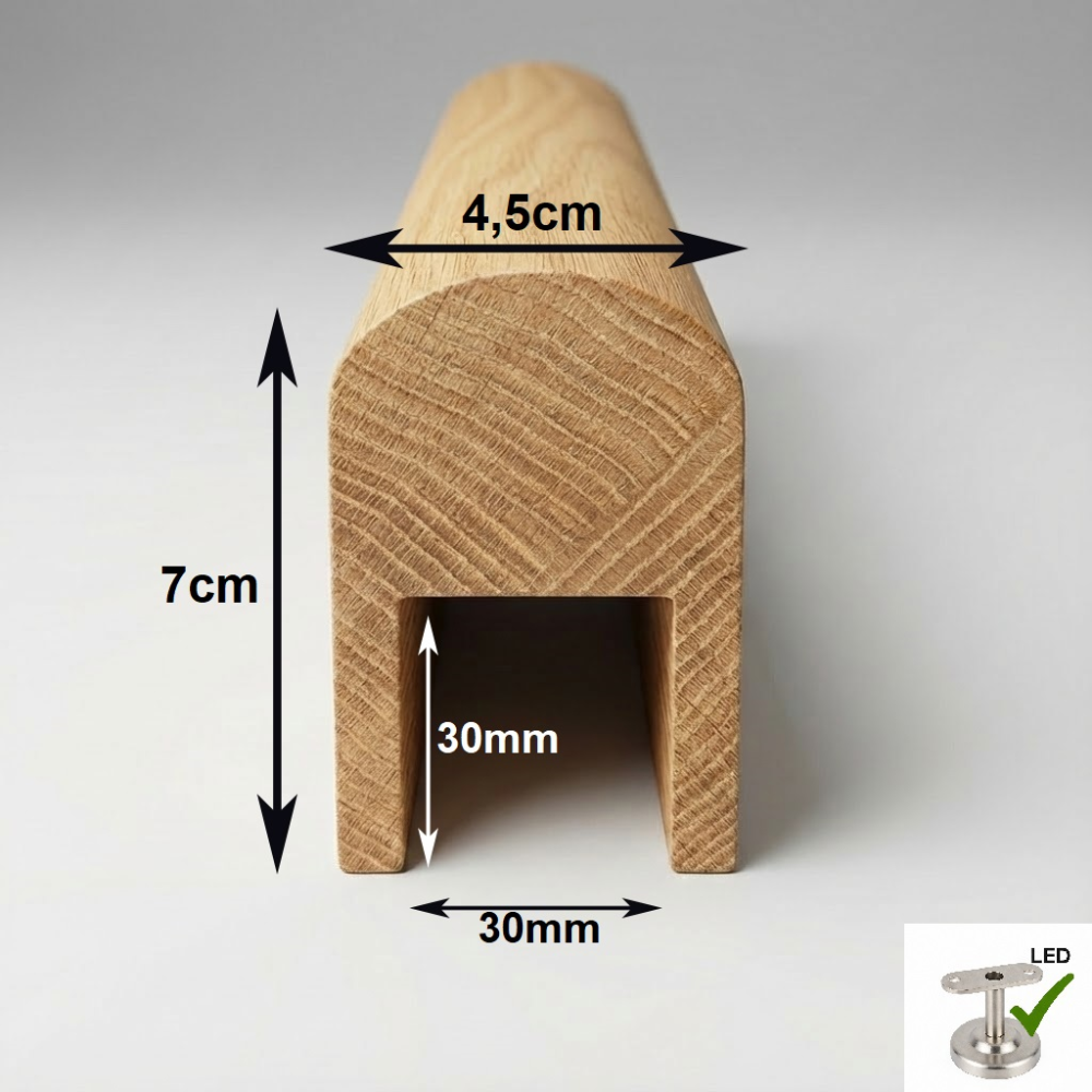 Drevené madlo zábradlia 4,5x7cm s drážkou 30x30mm č.13