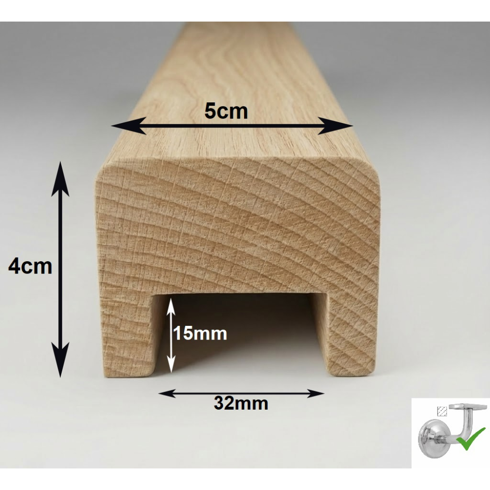 Drevené madlo zábradlia 5x4cm s drážkou 32x15mm č.23