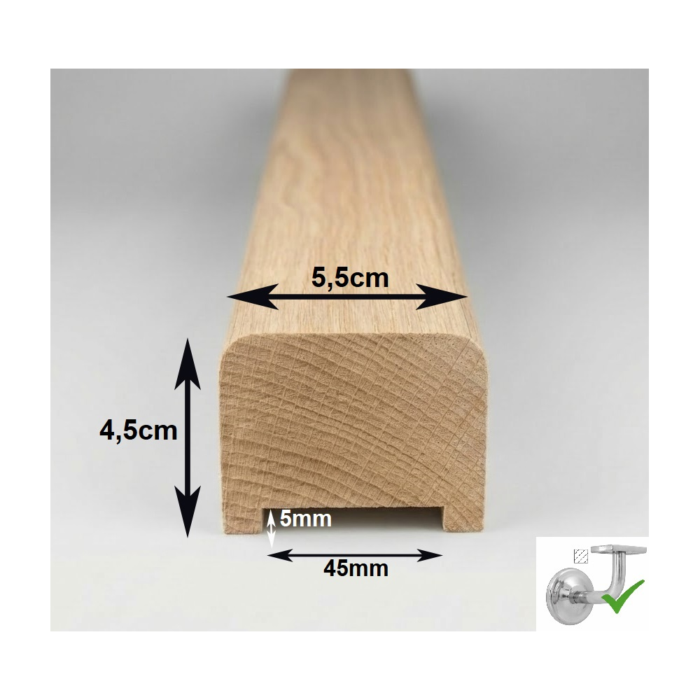 Drevené madlo zábradlia 5,5x4,5cm s drážkou 45x5mm č.24