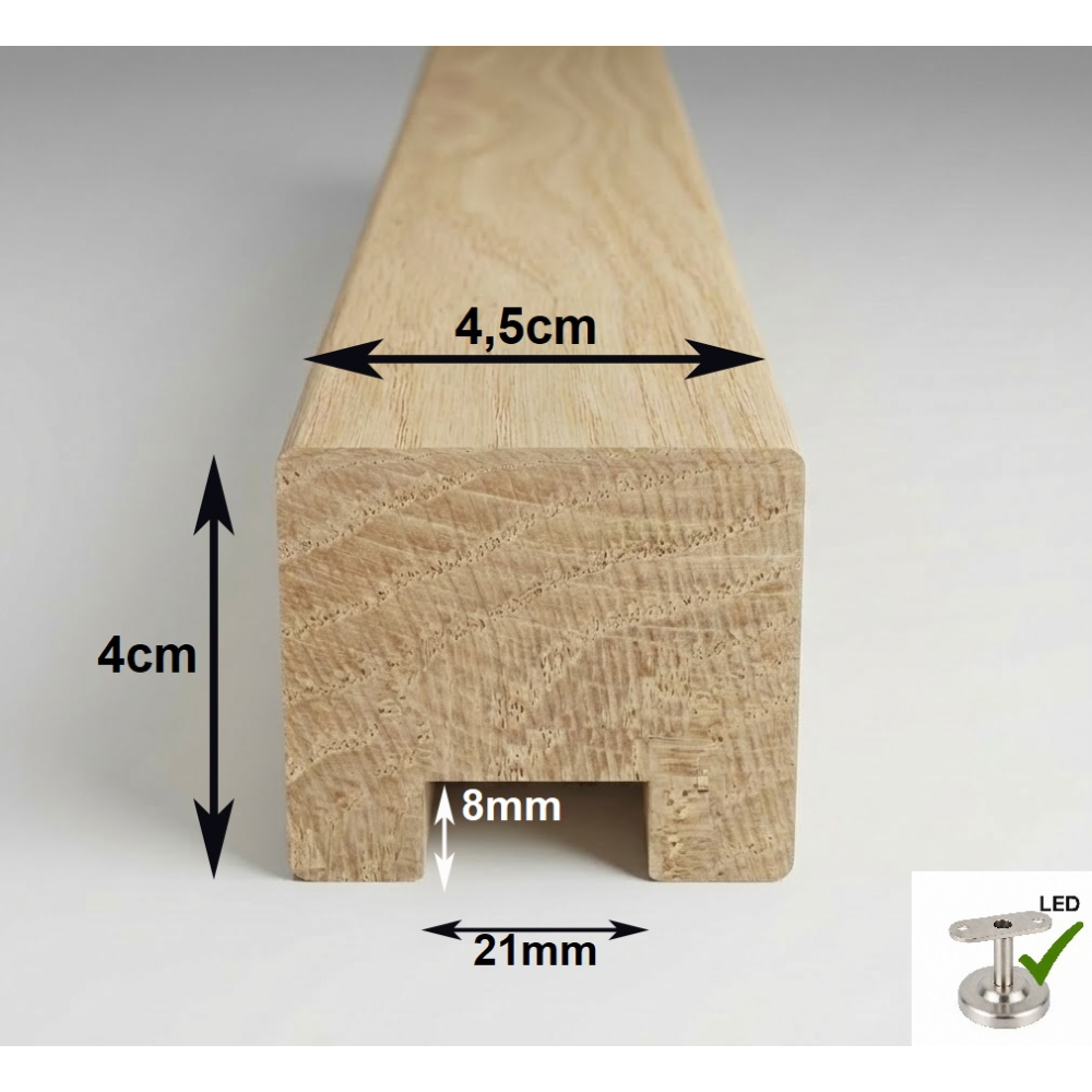 Drevené madlo zábradlia 4,5x4cm s drážkou 21x8mm č.27