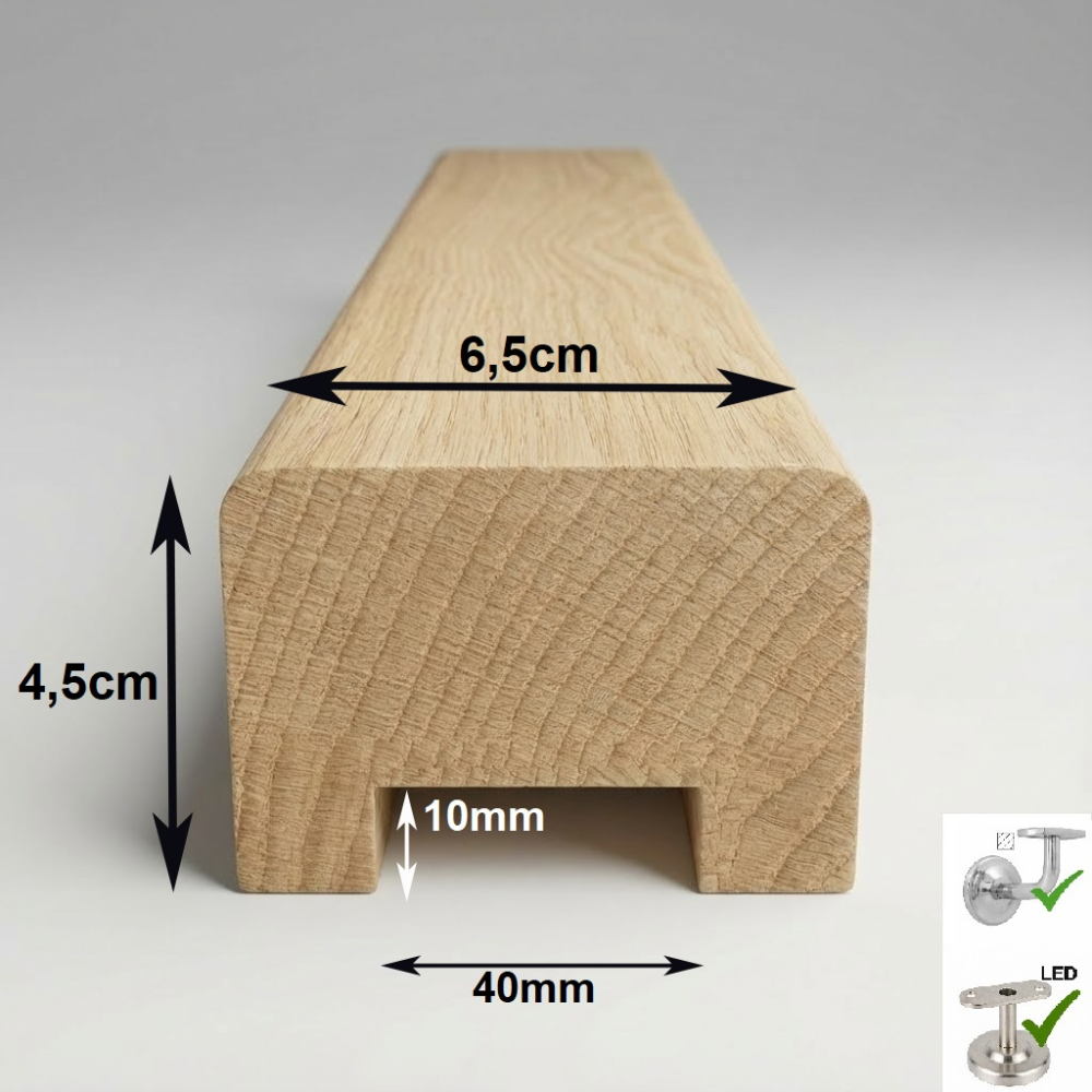 Drevené madlo zábradlia 6,5x4,5cm s drážkou 40x10mm č.29