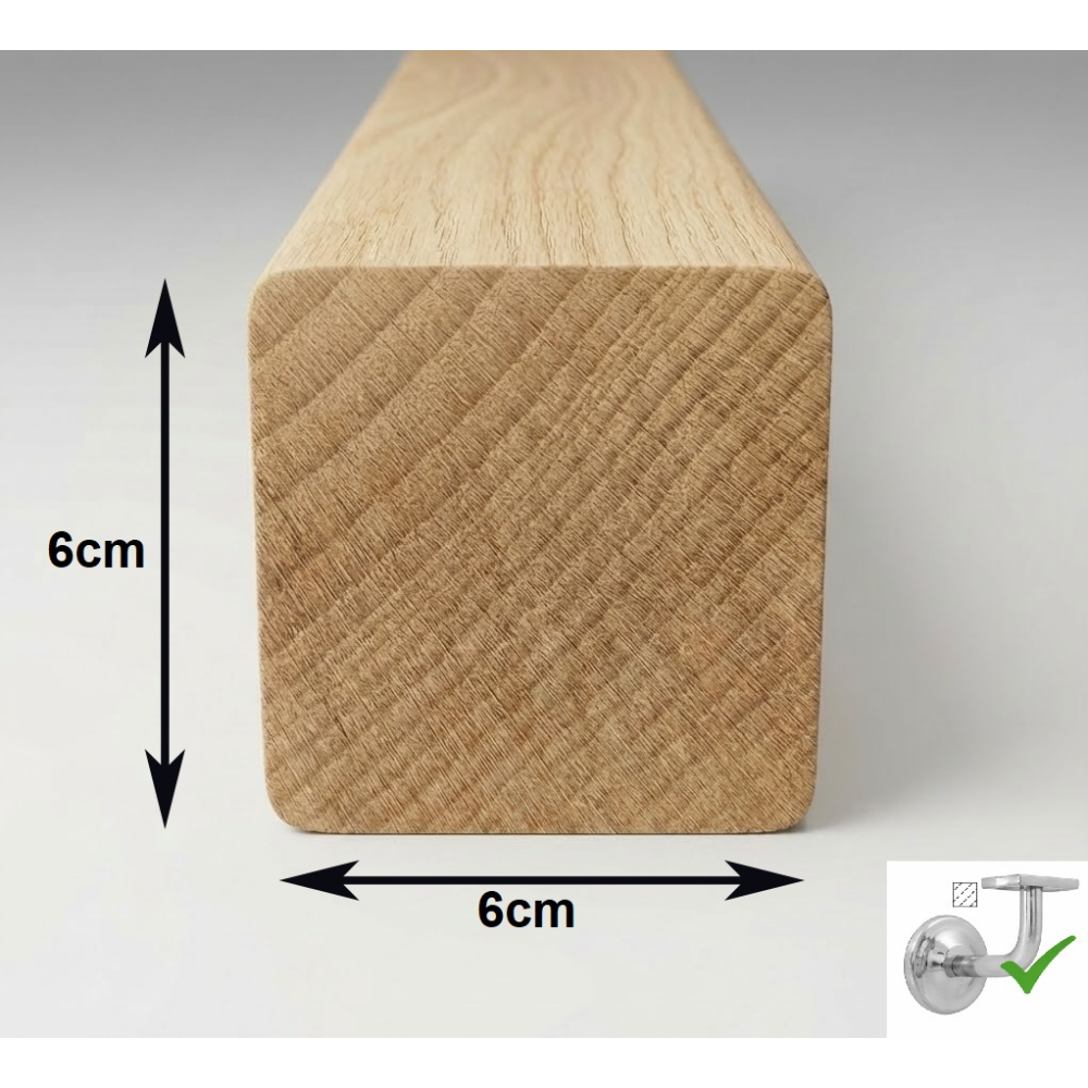 Drevené madlo zábradlia 6x6cm na nerezove zabradlie č.30
