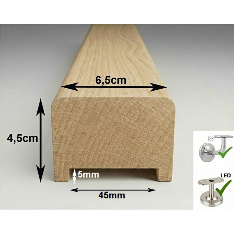 Drevené madlo zábradlia 6,5x4,5cm s drážkou 45x5mm č.28