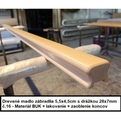 Drevené madlo zábradlia 5,5x4,5cm s drážkou 28x7mm č.16