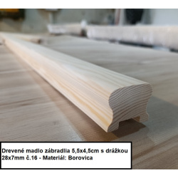 Drevené madlo zábradlia 5,5x4,5cm s drážkou 28x7mm č.16