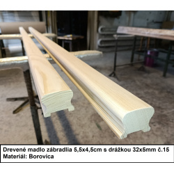 Drevené madlo zábradlia 5,5x4,5cm s drážkou 32x5mm č.15
