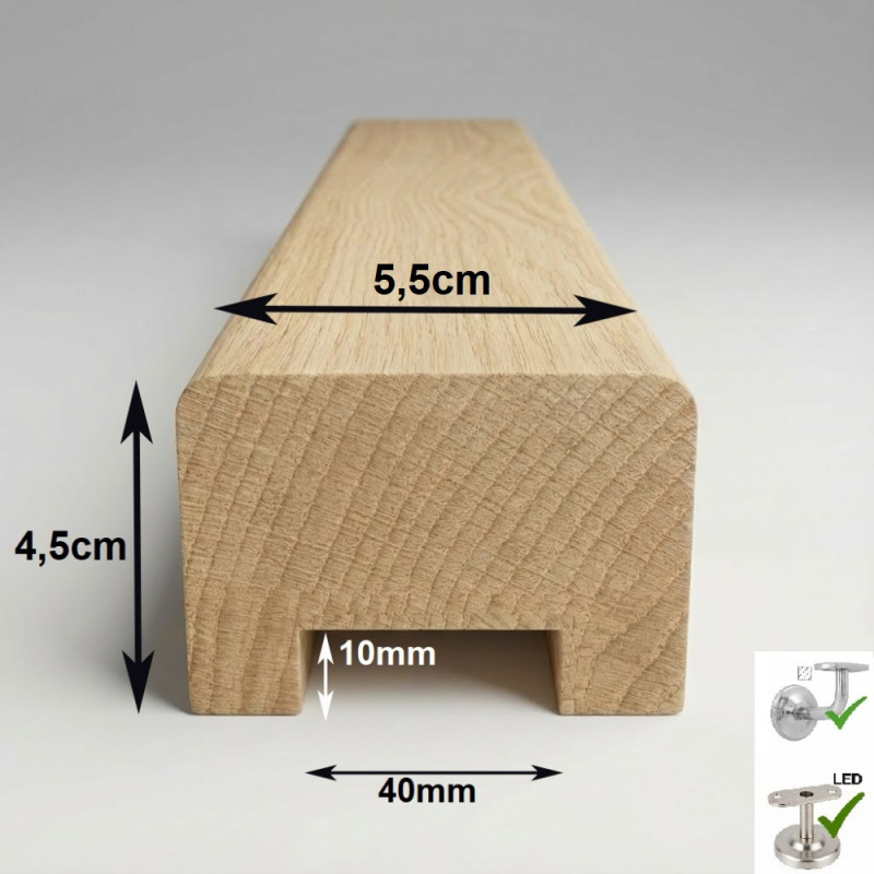 Drevené madlo zábradlia 5,5x4,5cm s drážkou 40x10mm č.29