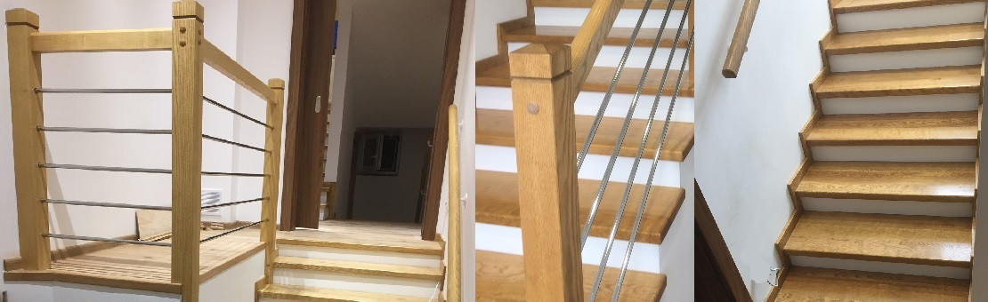 Drevene schody a zabradlie z nerezu